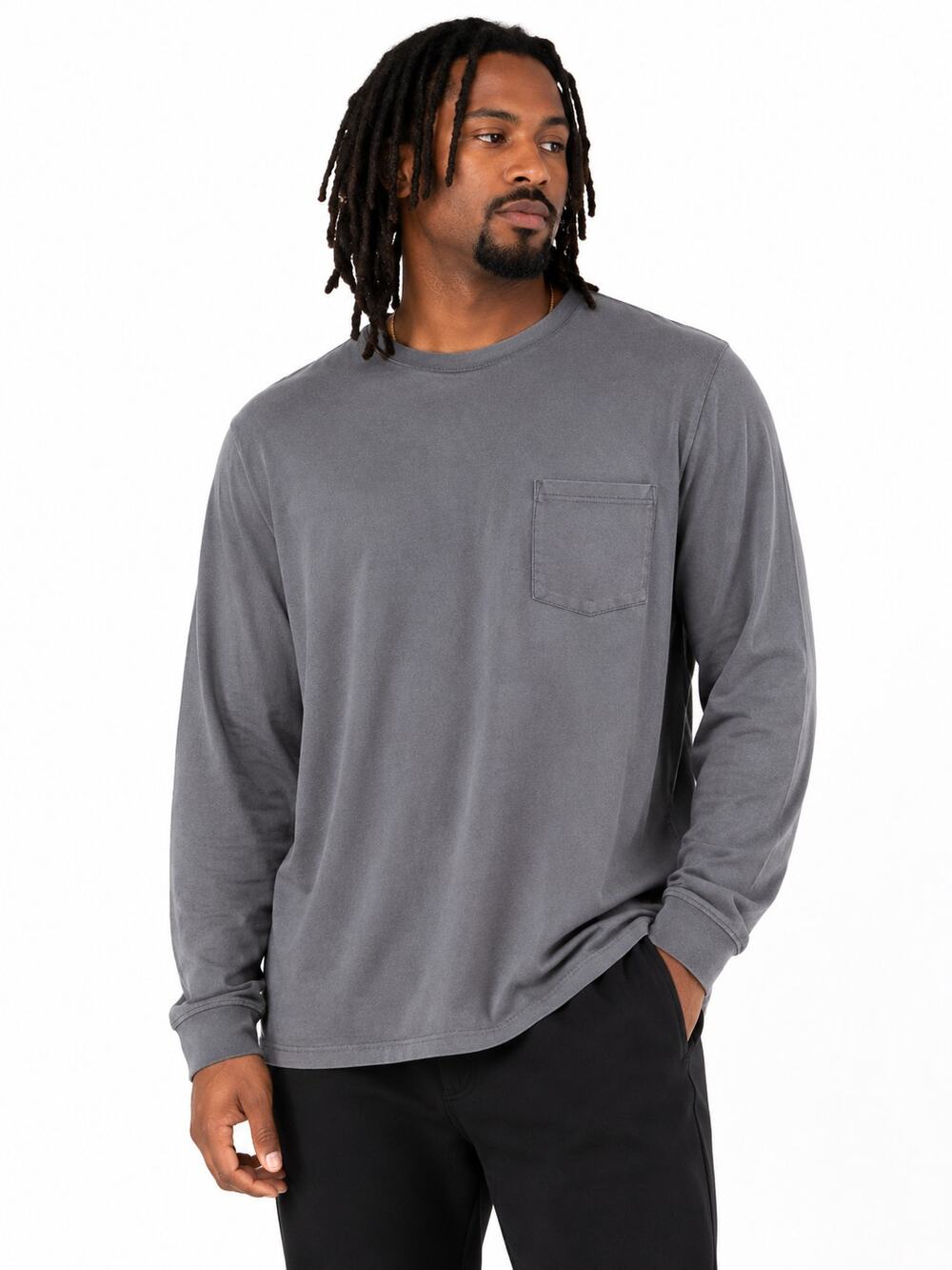 Hanes ComfortWash Men’s Large Gray Long Sleeve Pocket T-Shirt Cotton NWOT